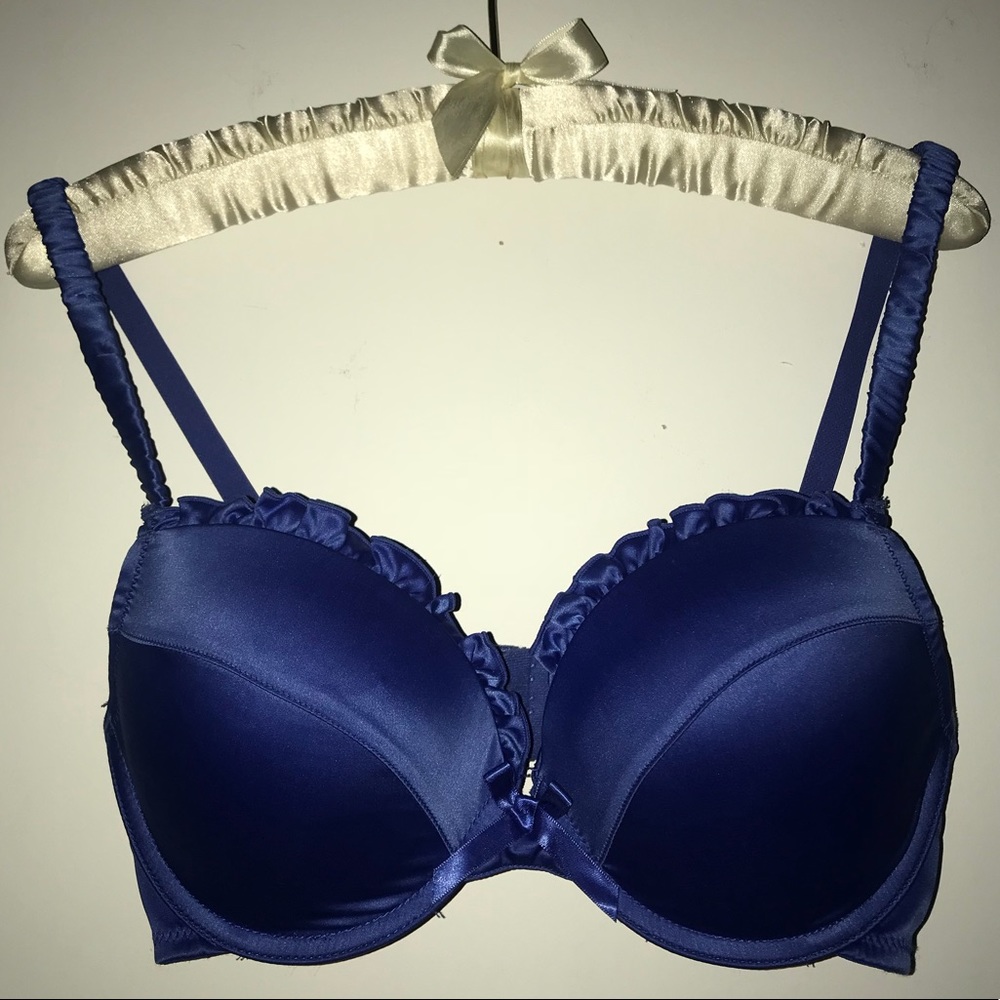 Affinitas Royal Blue Ruffle Trim Bra | 34D | 20A